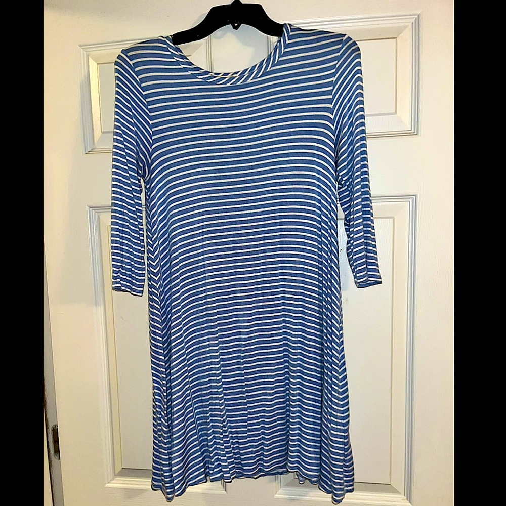 Blue and White Striped Long Sleeve Dress